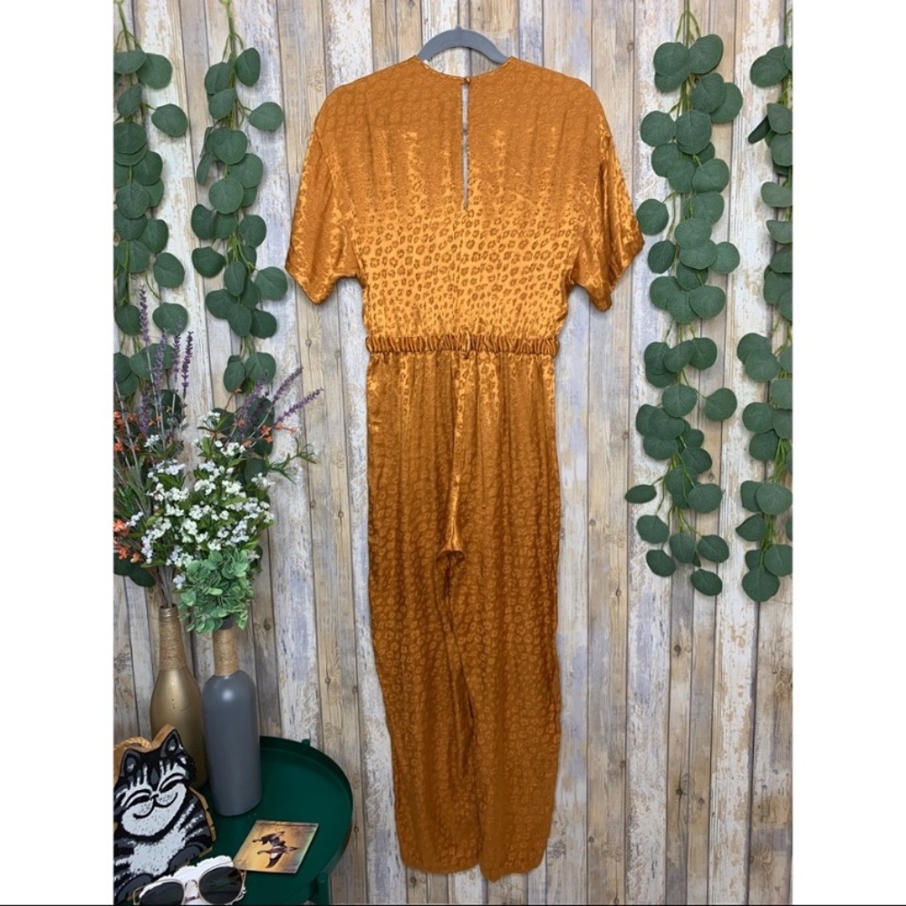 Joie Tau Silky Gold Leopard Print Jumpsuit - Picture 3 of 6